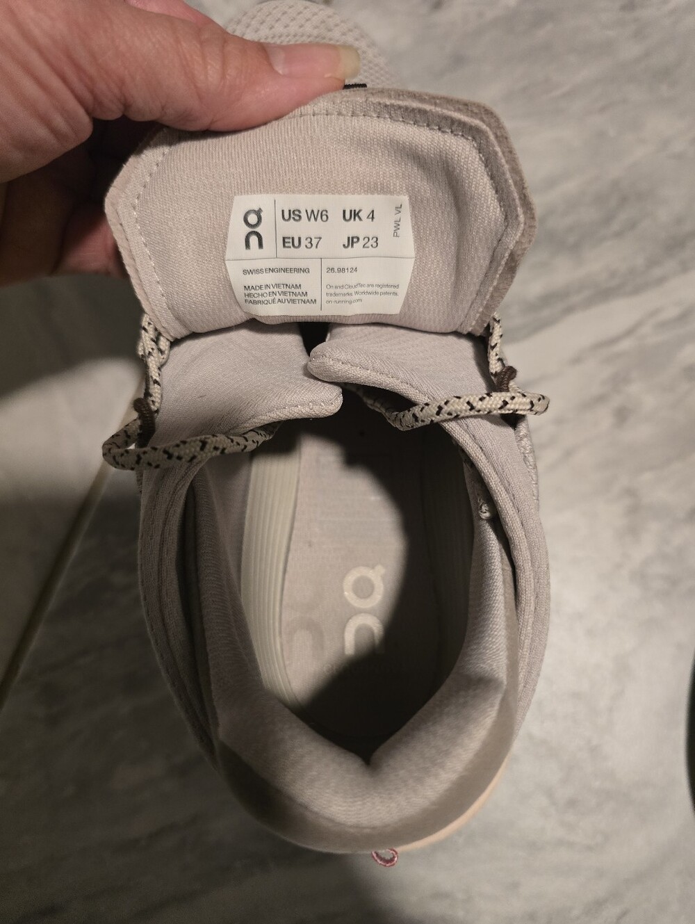 On Cloud Running Women’s Athletic Shoes in Light Gray and Pale Pink - Picture 5 of 5
